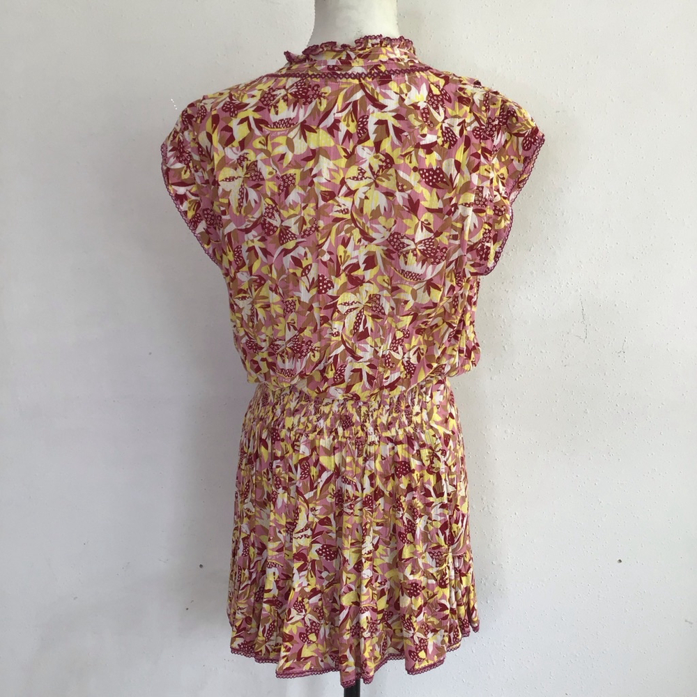 Poupette St Barth Women Elegant Mini Dress S Pink Yellow Floral - Picture 3 of 14